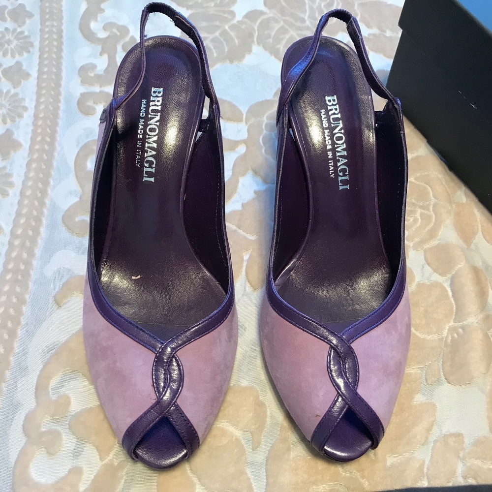 Women's Bruno Magli Lilac Suede Purple Leather Trim Slingback Sandals Size 7